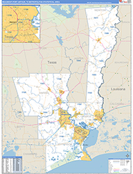 Beaumont-Port Arthur Metro Area Wall Map Basic Style 2026